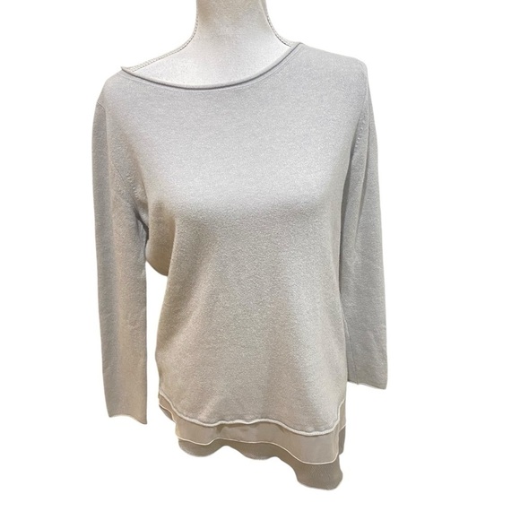 Fabiana Filippi Italy lightweight gray sweater top silk asymetric hem sz small - Picture 1 of 10